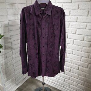 Cotton Reel Men's Size Medium Purple & Black Square Pattern Shirt